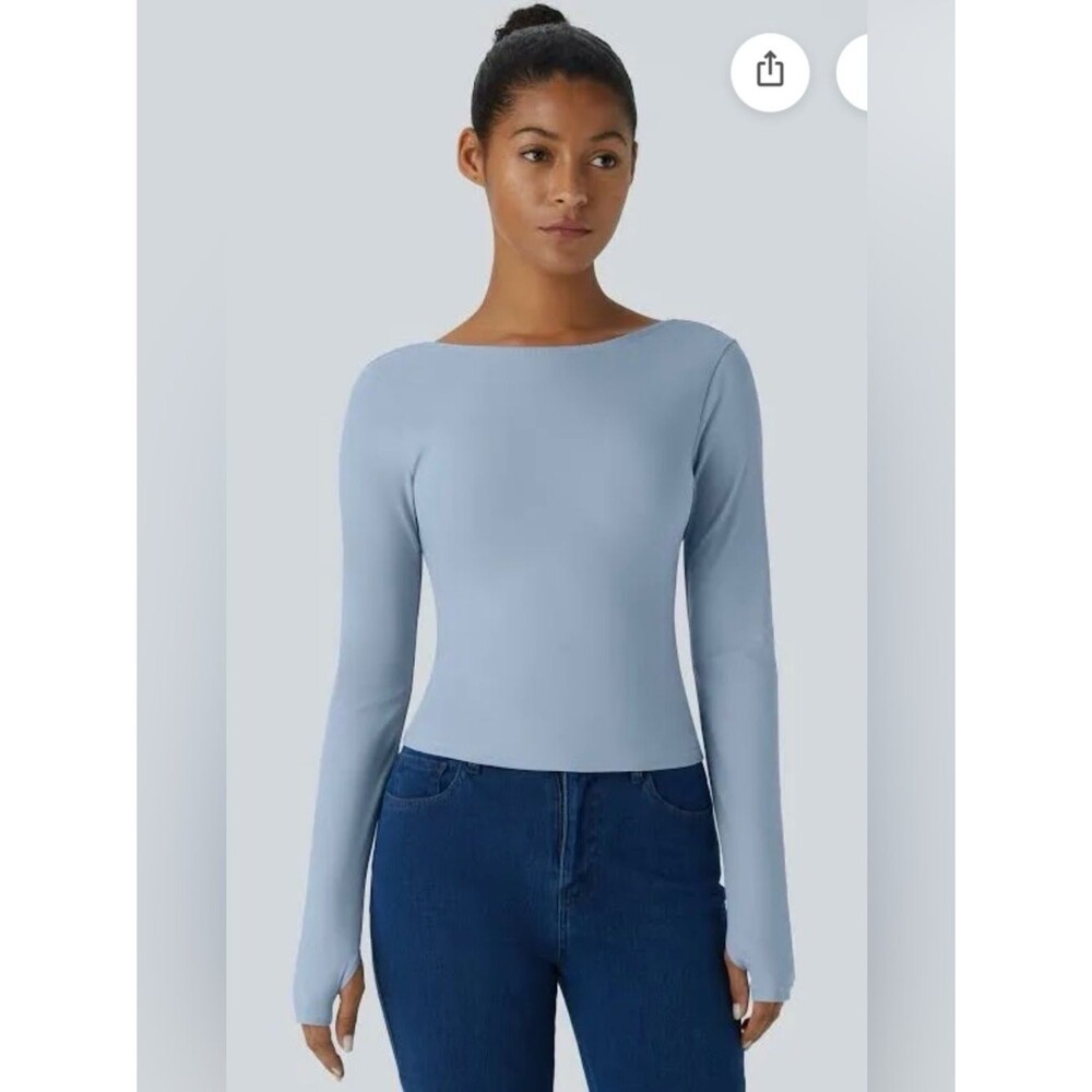 Halara Long Sleeve Halter Top Work Out Top with Thumb Hole